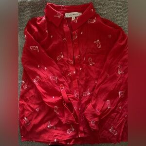 Lily White Red Shirt with Western Boot Design